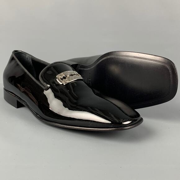 JOHN RICHMOND Size 9.5 Black Leather Slip On Razor Belt Loafers main image 9